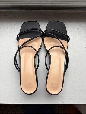 Women's Strappy Square-Toe Slide Sandals - Black